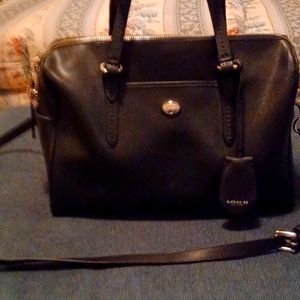 Black purse with crossbody silver hardware